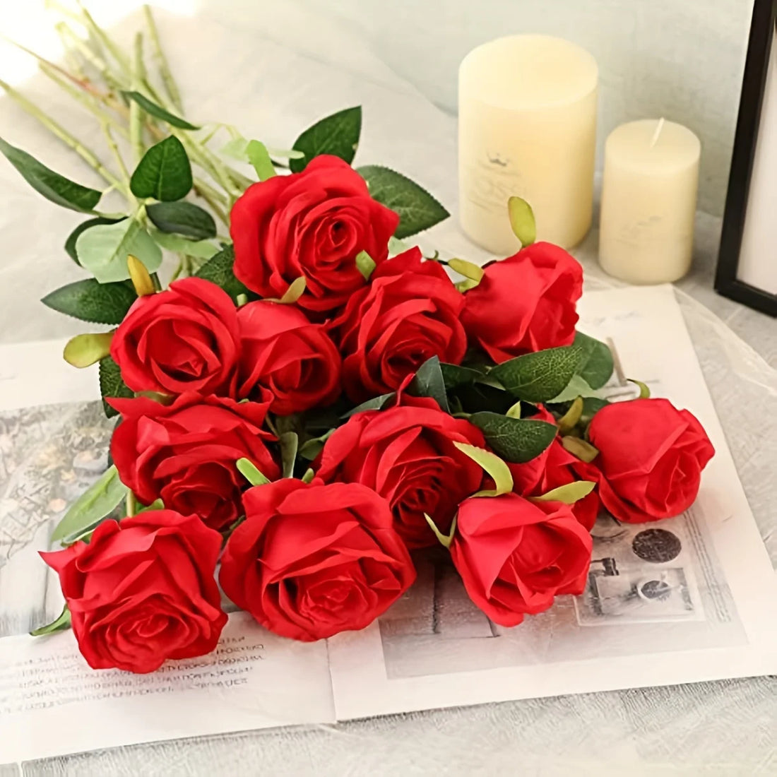 12pcs Realistic Artificial Rose Bouquet for Weddings, Birthdays, and More  for Floral Arrangements and Home Decor - chinatopmarket
