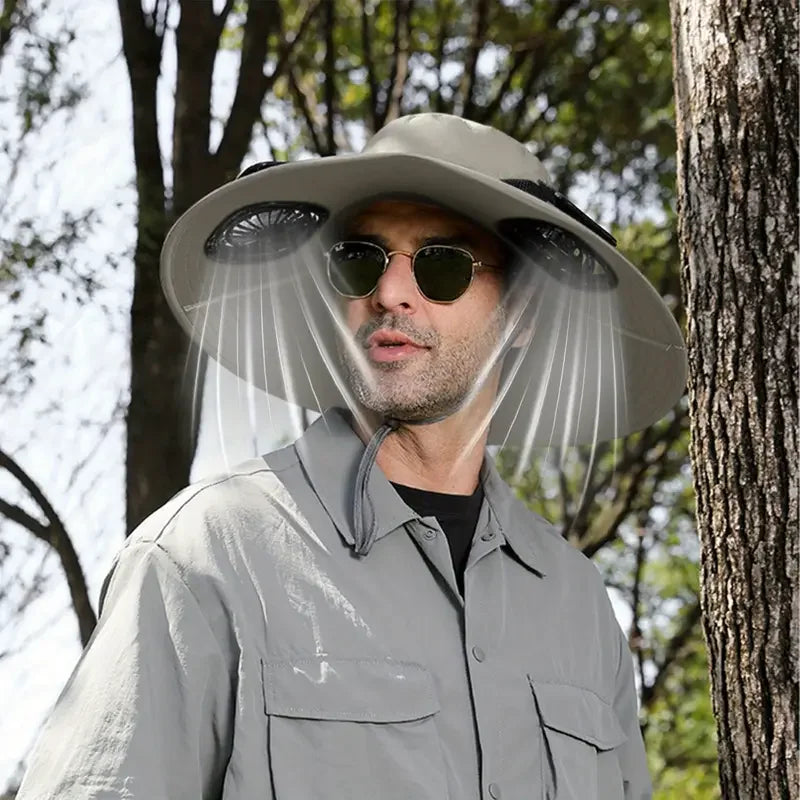 Mens Quick Dry Bucket Hat Large Size Sun Hat with Solar Powered Fan USB Rechargeable for Outdoor Hiking Camping Fishing Activity - chinatopmarket