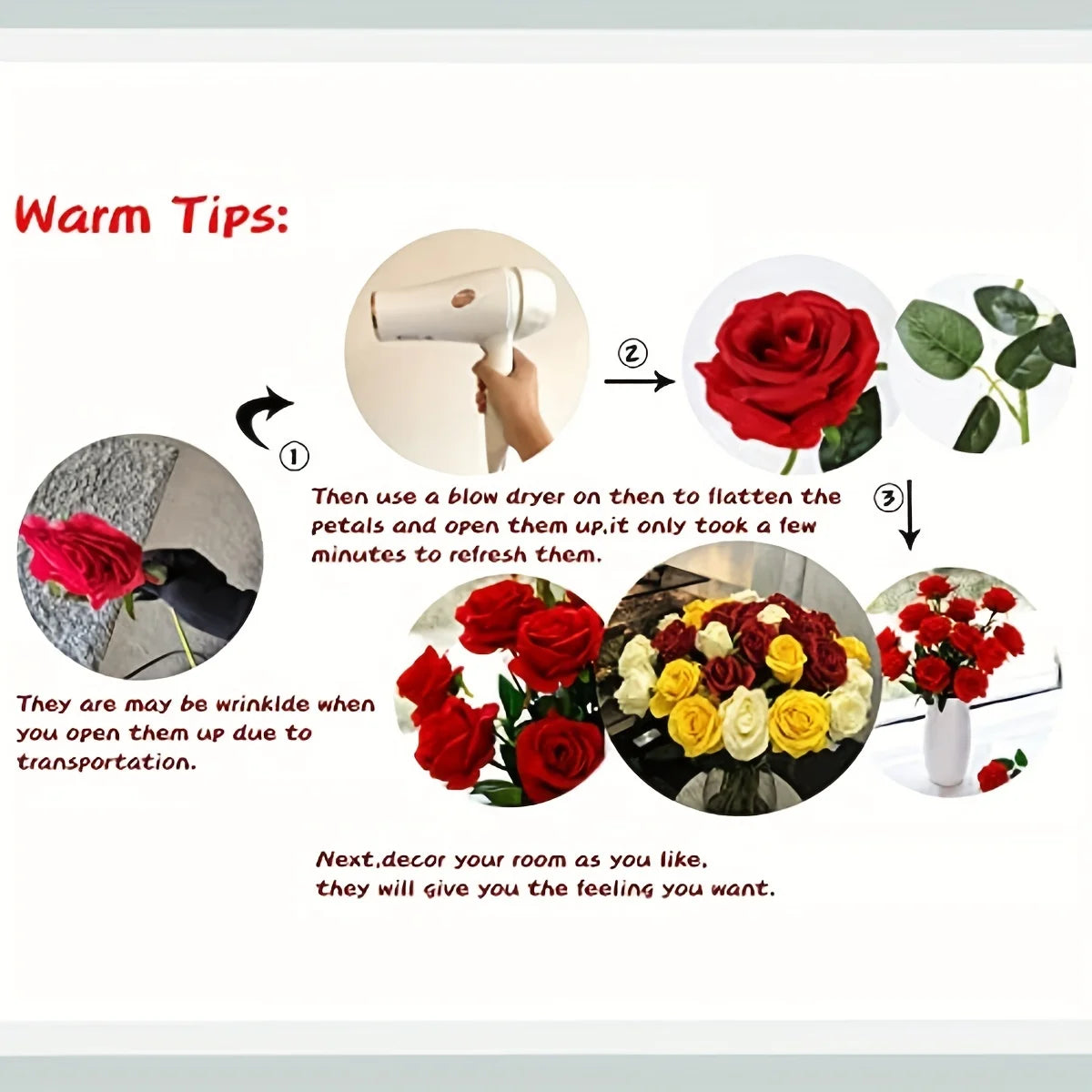 12pcs Realistic Artificial Rose Bouquet for Weddings, Birthdays, and More  for Floral Arrangements and Home Decor - chinatopmarket