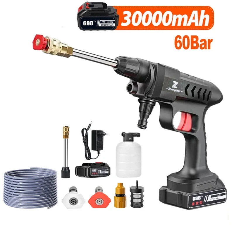 Wireless High Pressure Car Washer 30000mAh Car Wash Water Machine Gun With Li-ion Battery Self Priming Sustain Washing - chinatopmarket