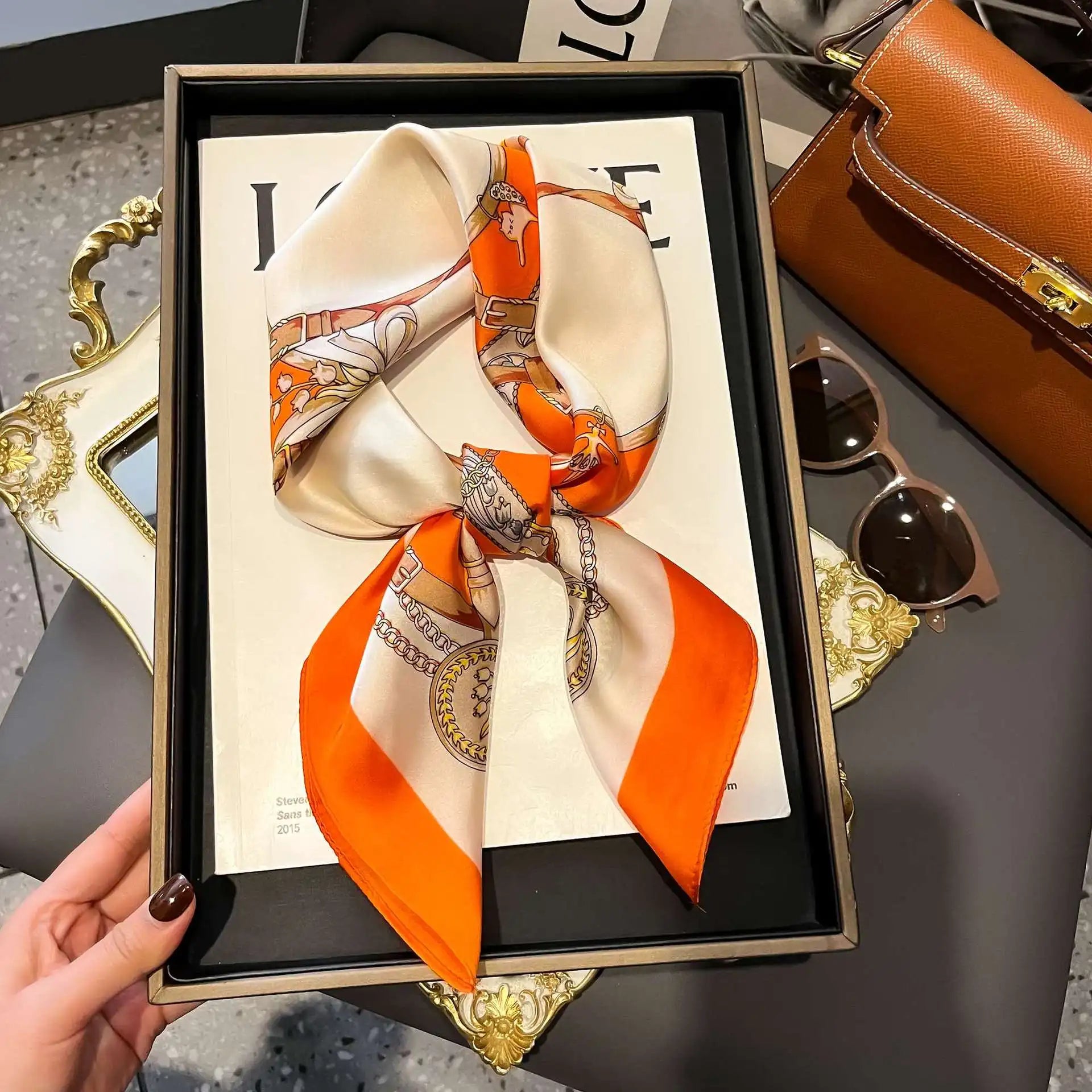 2025 New Fashion 70X70cmPrinted Women's Scarf Pashmina Silk Scarf Square Shawl Decorative Headband Neck Luxury Design Bandana - chinatopmarket