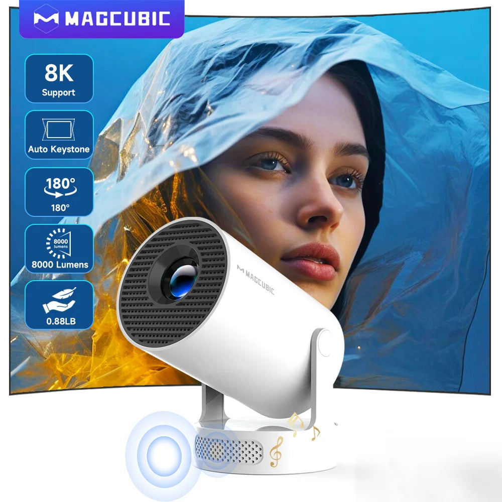 Magcubic 8K HY300 Pro + Projector Built in 5W Speaker 1280*720P Android 14 8000 Lumens Wifi6 BT5.4 Outdoor Portable Projector - chinatopmarket