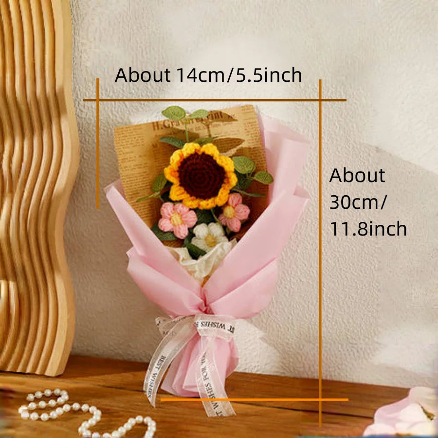 1pc Crochet Bouquet, Efun Handmade Sunflower Daisy Bouquet Valentine's Day Anniversary Wedding Mothers Day Birthday Gift - chinatopmarket