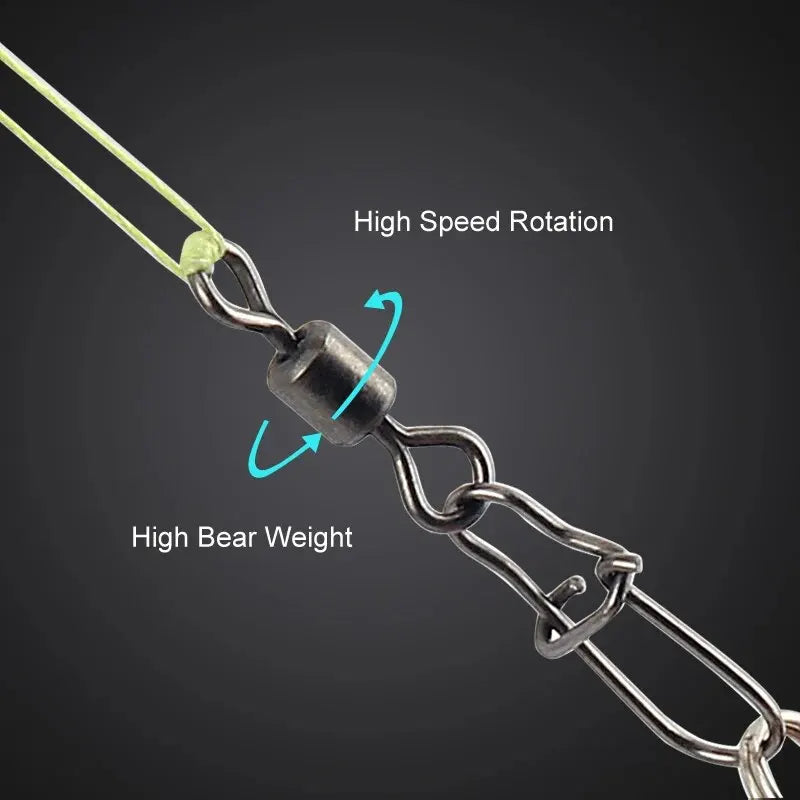 50pc/box Stainless Steel Fishing Connector Pin 4# 6# 8#10#12# Bearing Rolling Swivel with Snap Fishhook Lure Accessories - chinatopmarket