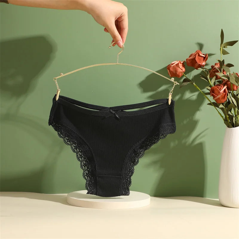 3PCS/Set Women Cotton Panties Sexy Low Rise Lace Brazilian Panties Hollow Out Soft Breathable Lingerie Female Bow Underwear S-XL - chinatopmarket