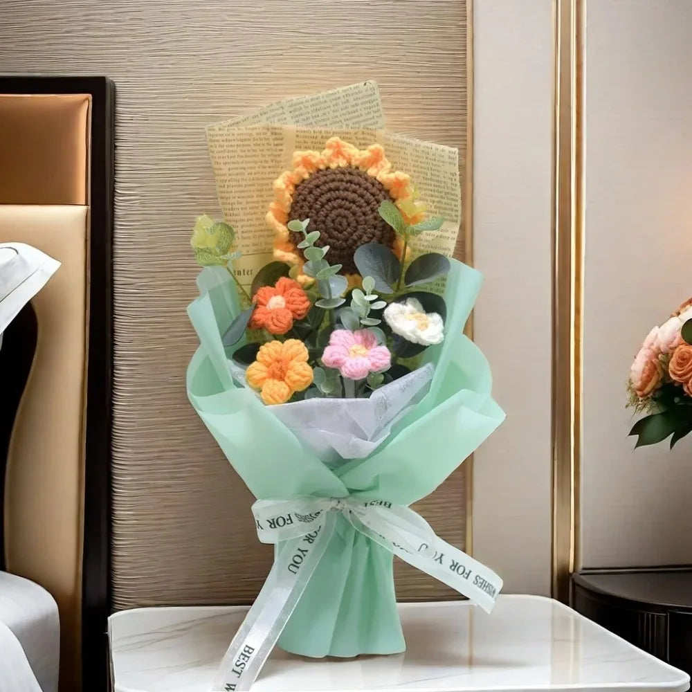 Artificial Flower Crochet Bouquet Handmade Anniversary Sunflower Daisy Bouquet Mothers Day Birthday Gift Eternal Flower - chinatopmarket