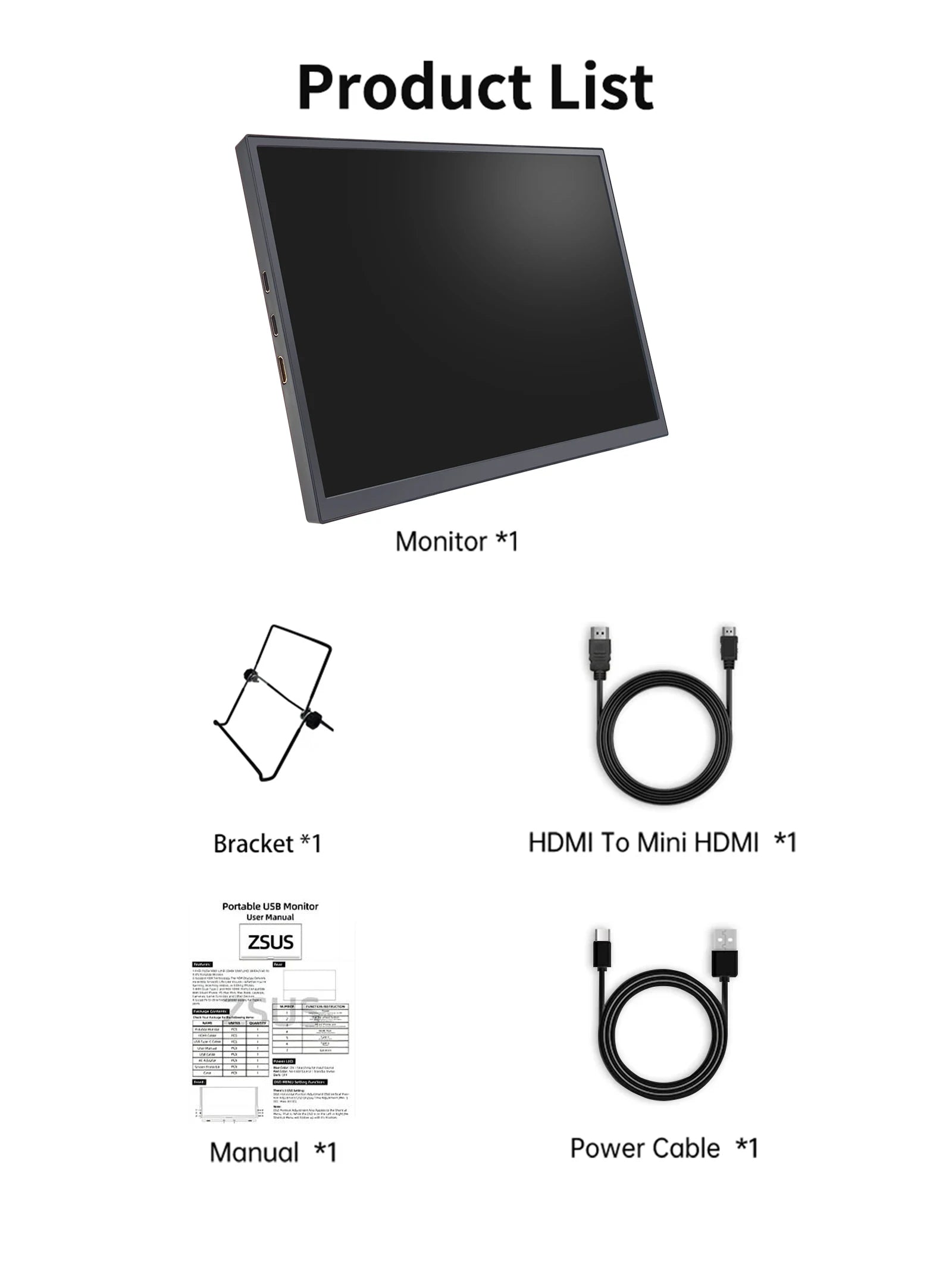 ZSUS 10.5-Inch Portable Monitor 1280P 100%sRGB 15:10 Low Blue Light For XBox PS4 / 5 Switch Cell Phone PC Loptop Extension - chinatopmarket