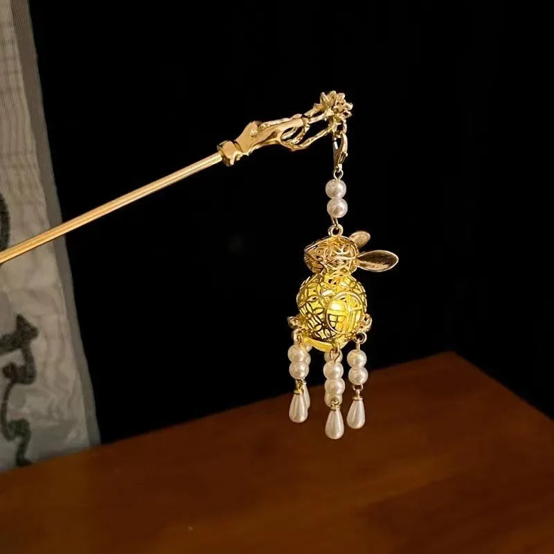 Luminous Flower Hairpin For Women Creative Lotus Emit Light Lantern Tassel Hair Stick Vintage Chinese Style Metal Hair Accessory - chinatopmarket