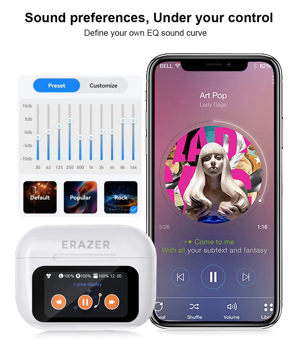 Choice ERAZER Airs Pro Wireless Bluetooth Earphones Touch Screen Headphones HiFi Earbuds ANC Noise Reduction Headsets HD Call