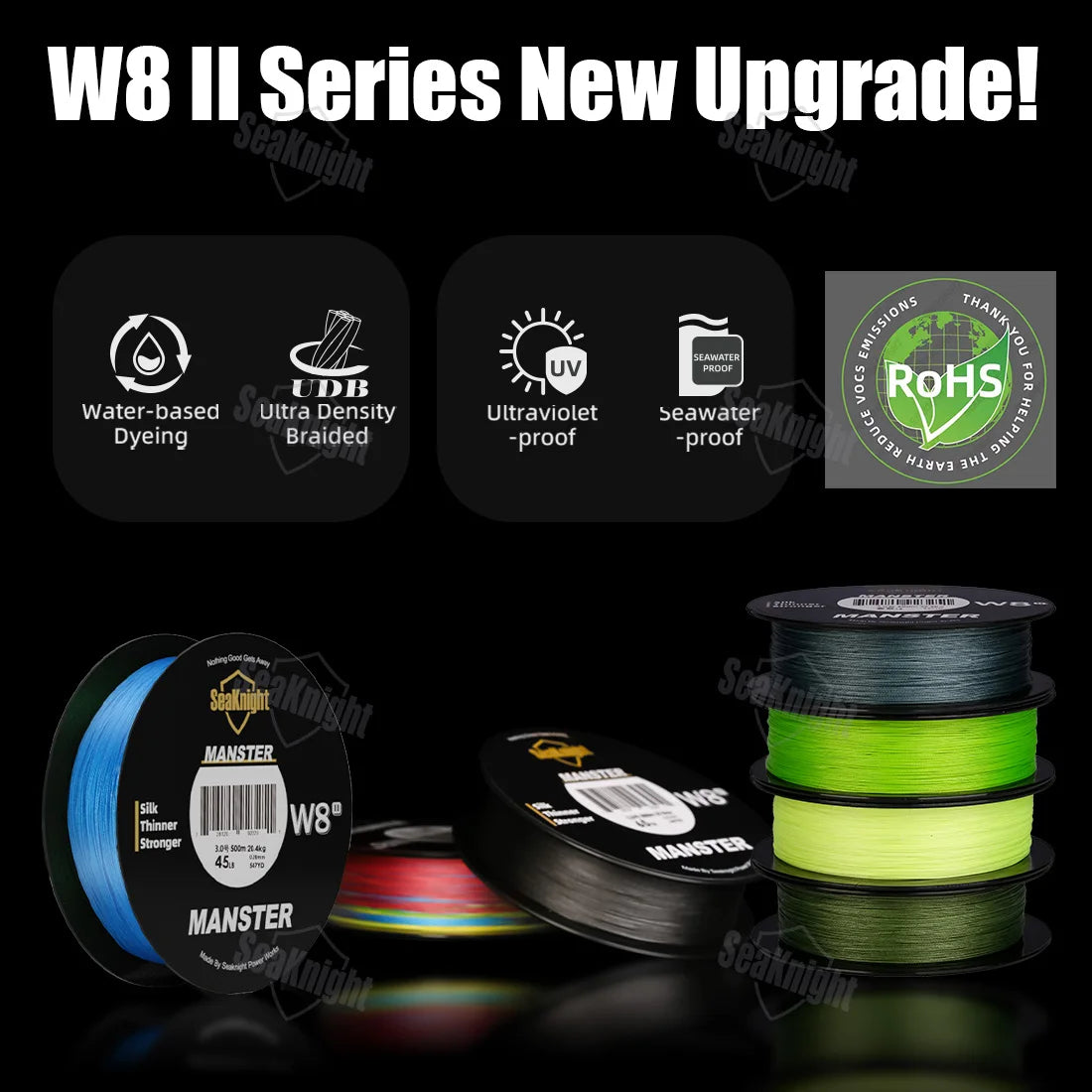 SeaKnight Brand W8 II Series Fishing Lines 8 Weaves 500m 300m 150m Upgrade Strong Braided PE Line for Seawater fishing 15-100LBs - chinatopmarket