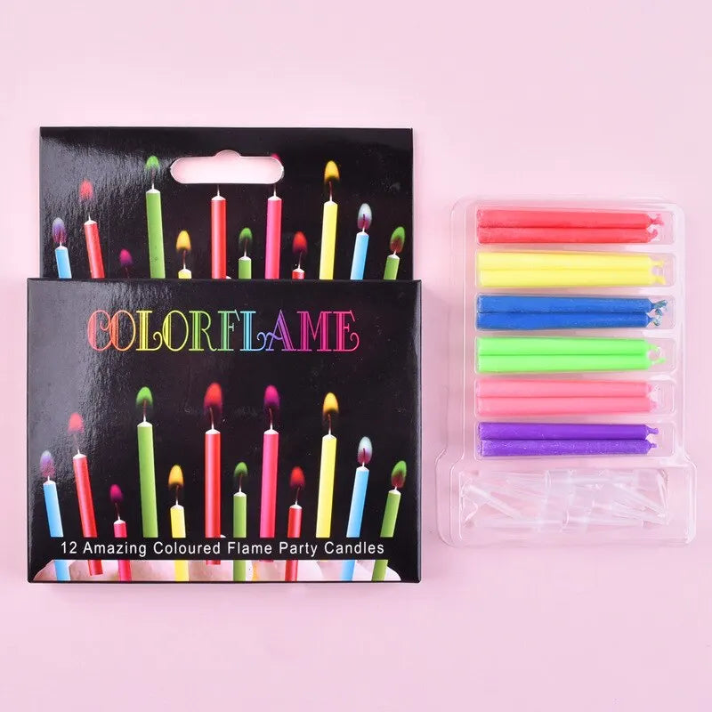 Colored Birthday Party Supplies 6/12pcs Wedding Colorful Multicolor Candles Safe Flames Dessert Cake Candles Decoration - chinatopmarket