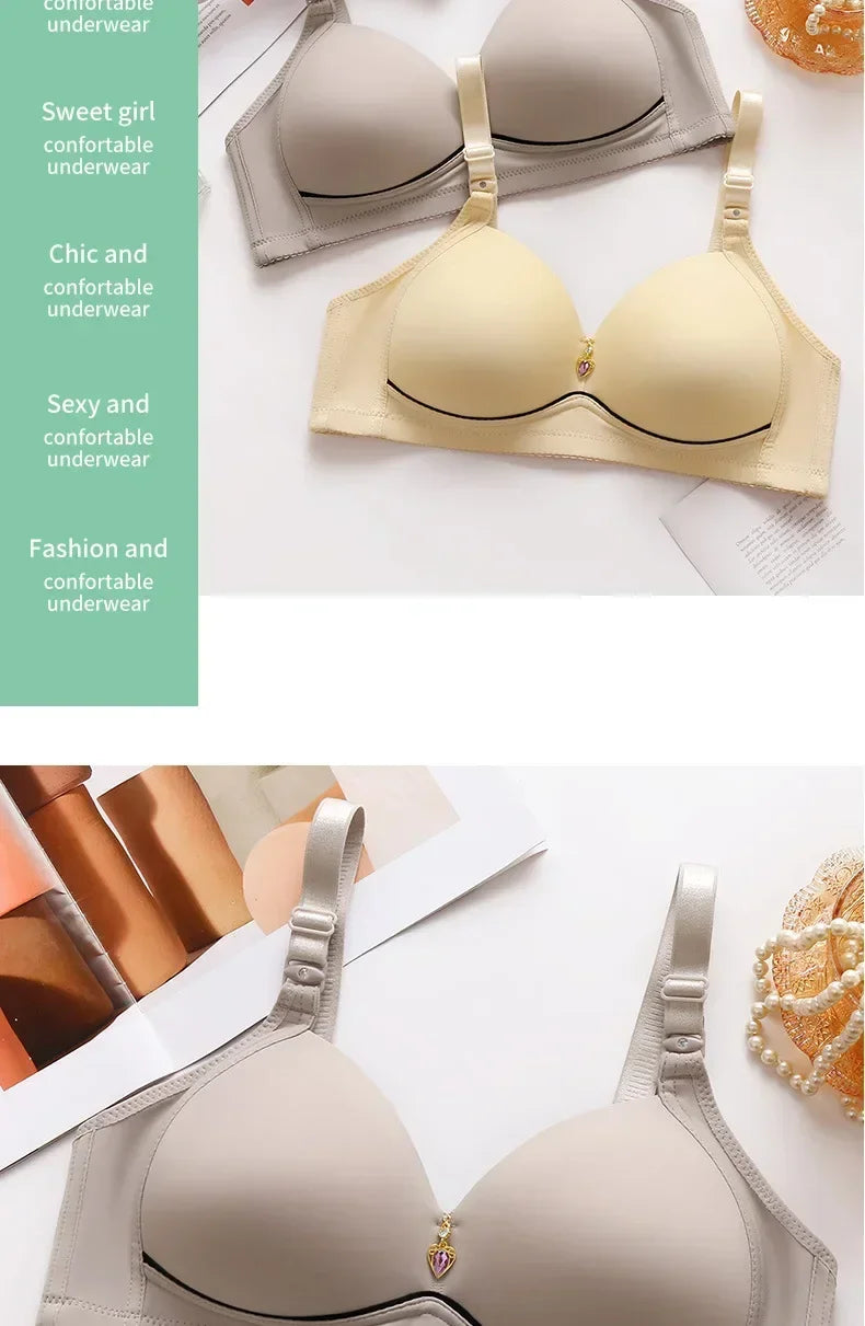 Mom Brassiere Without Steel Ring Breathable Gathered Ladies Underwear Non-magnetic Thin Cup Glossy Obese Female Ladies Bra - chinatopmarket