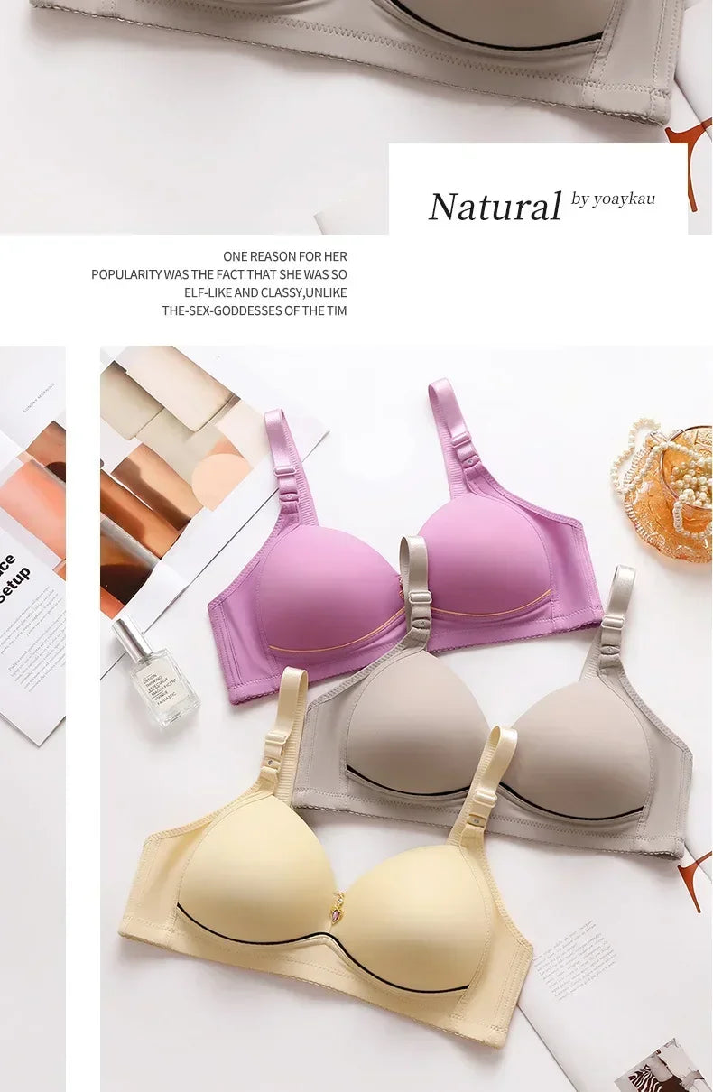 Mom Brassiere Without Steel Ring Breathable Gathered Ladies Underwear Non-magnetic Thin Cup Glossy Obese Female Ladies Bra - chinatopmarket