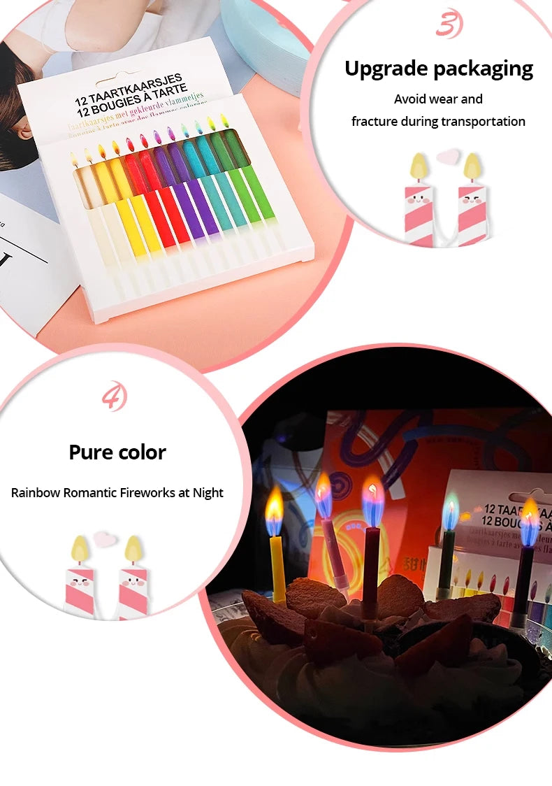 Colored Birthday Party Supplies 6/12pcs Wedding Colorful Multicolor Candles Safe Flames Dessert Cake Candles Decoration - chinatopmarket