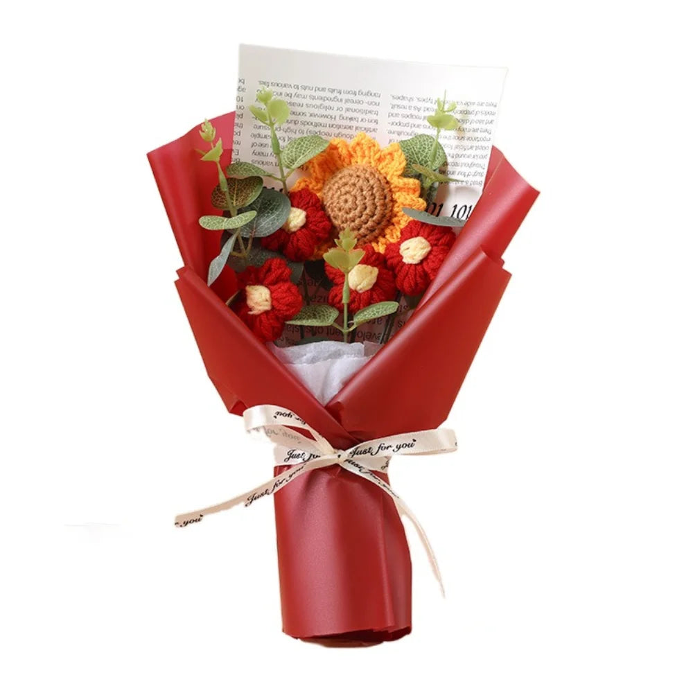 Artificial Flower Crochet Bouquet Handmade Anniversary Sunflower Daisy Bouquet Mothers Day Birthday Gift Eternal Flower - chinatopmarket