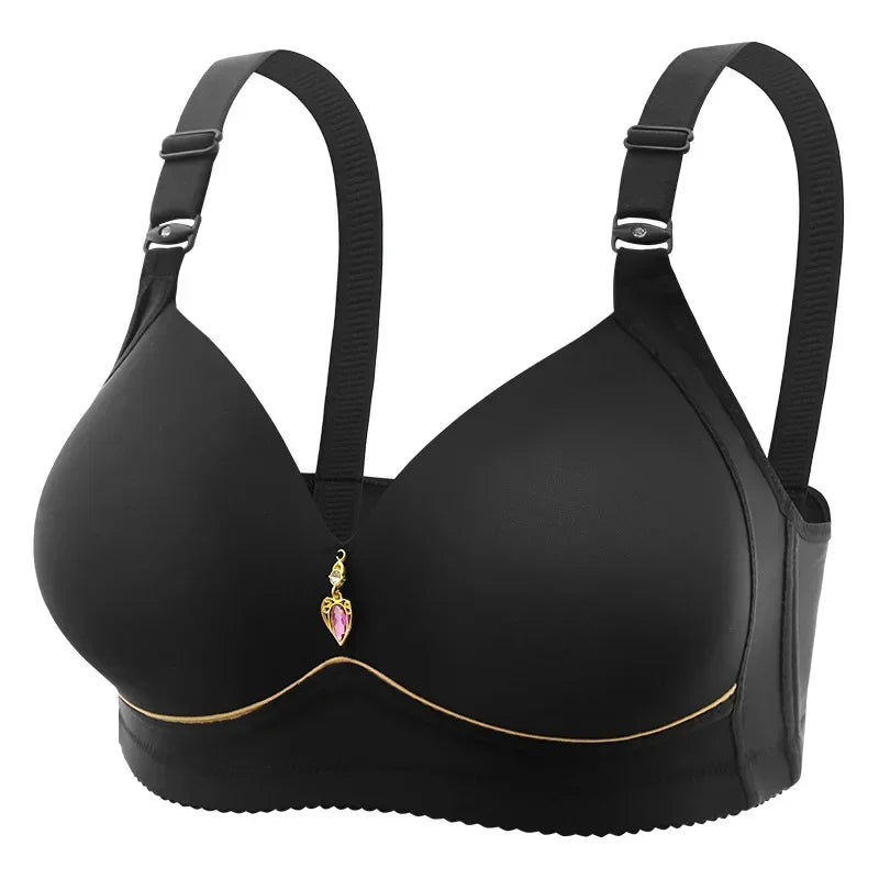 Mom Brassiere Without Steel Ring Breathable Gathered Ladies Underwear Non-magnetic Thin Cup Glossy Obese Female Ladies Bra - chinatopmarket