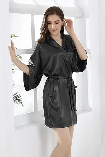 RB032 2018 New Silk Kimono Robe Bathrobe Women Silk Bridesmaid Robes Sexy Navy Blue Robes Satin Robe Ladies Dressing Gowns - chinatopmarket
