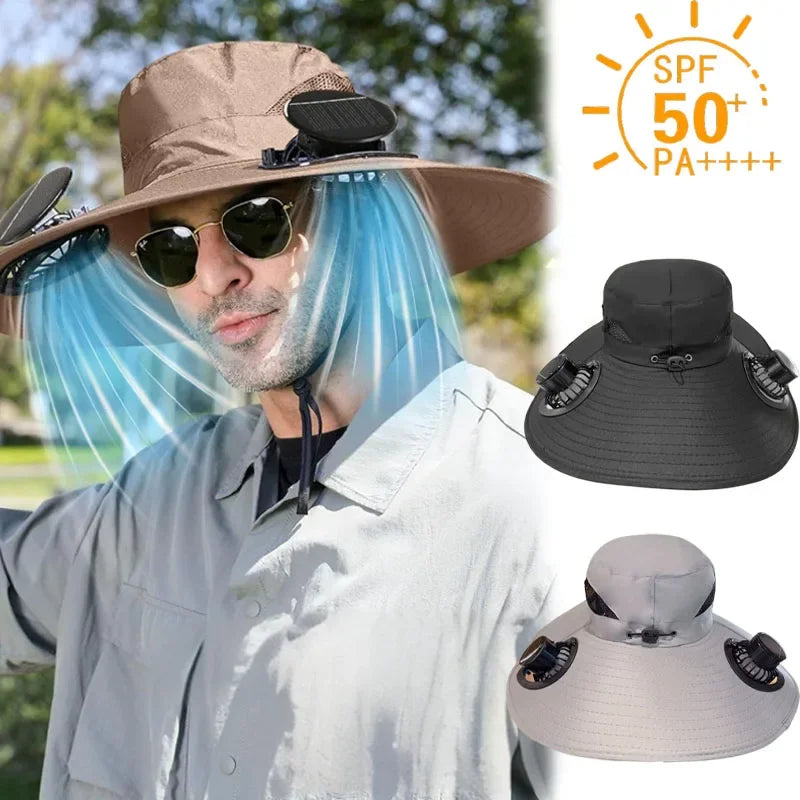 Mens Quick Dry Bucket Hat Large Size Sun Hat with Solar Powered Fan USB Rechargeable for Outdoor Hiking Camping Fishing Activity - chinatopmarket