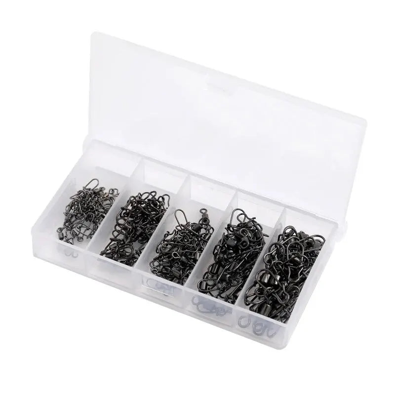 50pc/box Stainless Steel Fishing Connector Pin 4# 6# 8#10#12# Bearing Rolling Swivel with Snap Fishhook Lure Accessories - chinatopmarket