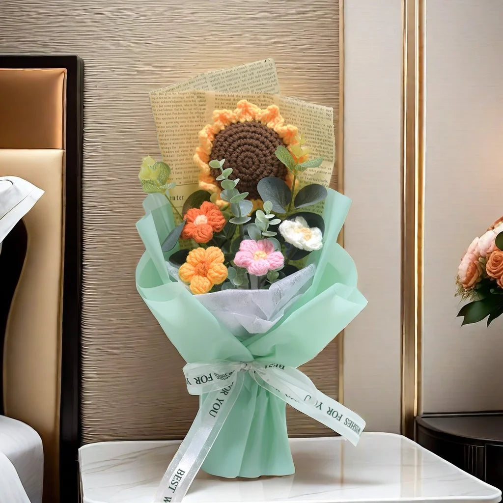 1pc Crochet Bouquet, Efun Handmade Sunflower Daisy Bouquet Valentine's Day Anniversary Wedding Mothers Day Birthday Gift - chinatopmarket