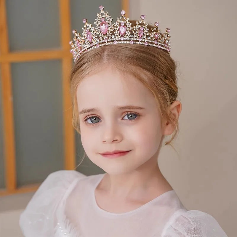 Children's Princess Crown Crystal Tiara Girls Hair Accessories High-end Atmosphere Dance Performance Birthday Gift Crown - chinatopmarket