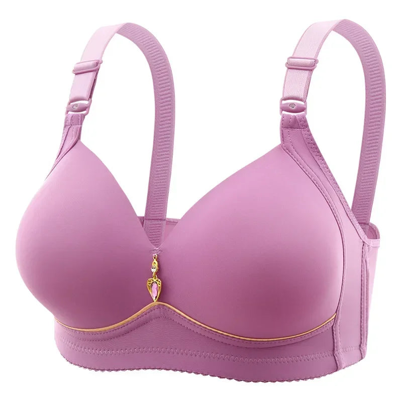 Mom Brassiere Without Steel Ring Breathable Gathered Ladies Underwear Non-magnetic Thin Cup Glossy Obese Female Ladies Bra - chinatopmarket