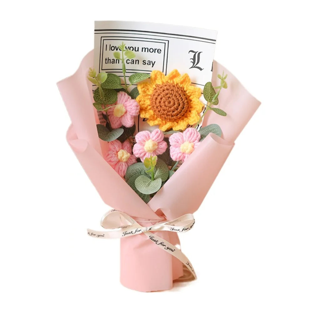 Artificial Flower Crochet Bouquet Handmade Anniversary Sunflower Daisy Bouquet Mothers Day Birthday Gift Eternal Flower - chinatopmarket
