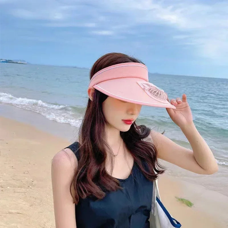 Cooling Fan Hat Breathable USB Rechargeable Fans Hat Sun Visors Hat with Fan for Men Women Girls Boys Sport Fishing Travel - chinatopmarket