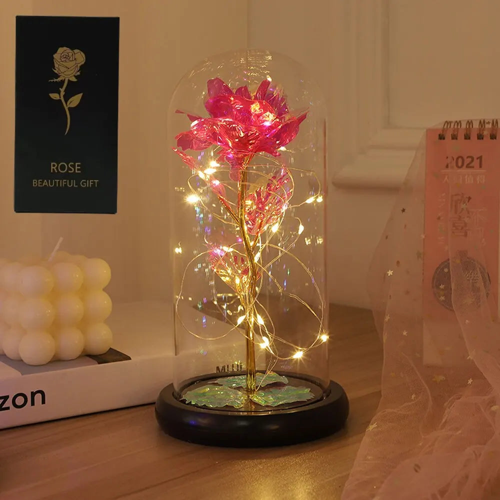 1pc Hot LED Enchanted Galaxy Rose Eternal Beauty Rose With Fairy Lights in Dome for Valentine's Day Wedding Party Mother's Day - chinatopmarket