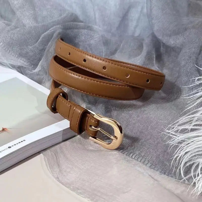 Belt Summer Brown Belt with Fine Matching Western Pants Simple and Versatile Belt 2024 New Fashion Decoration - chinatopmarket