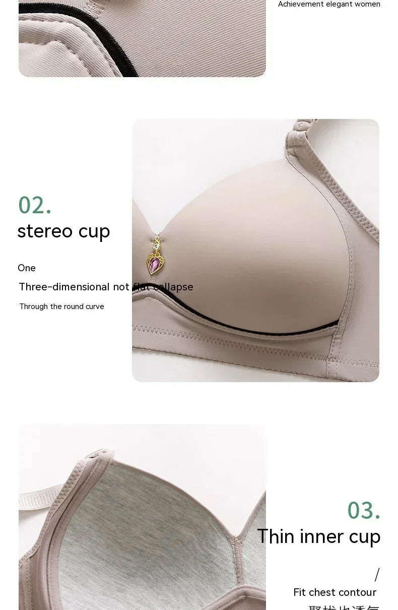 Mom Brassiere Without Steel Ring Breathable Gathered Ladies Underwear Non-magnetic Thin Cup Glossy Obese Female Ladies Bra - chinatopmarket