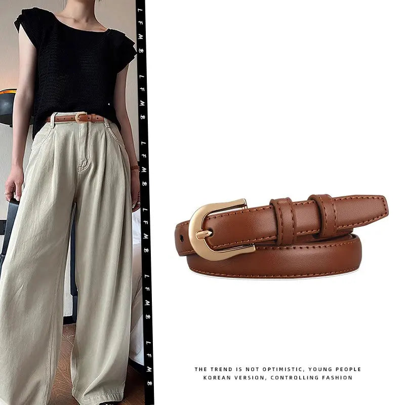 Belt Summer Brown Belt with Fine Matching Western Pants Simple and Versatile Belt 2024 New Fashion Decoration - chinatopmarket