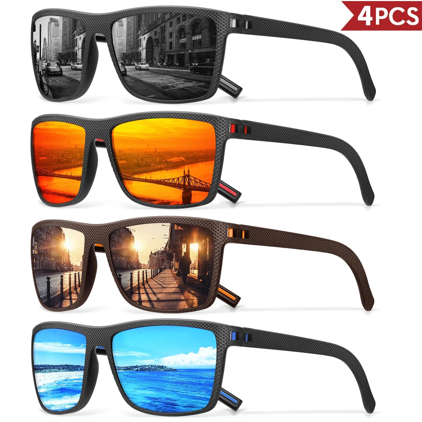 3/4 Pack New Designer Box Polarized Colorful Sunglasses for Men and Women Suitable for Driving, Fishing, Outdoor Sports UV400 - chinatopmarket