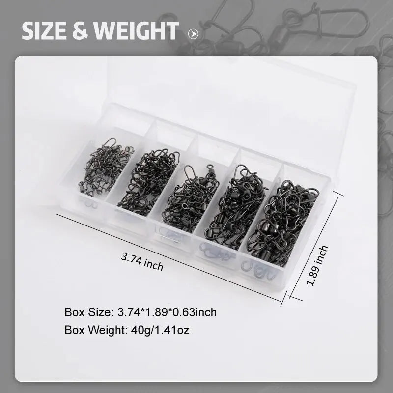 50pc/box Stainless Steel Fishing Connector Pin 4# 6# 8#10#12# Bearing Rolling Swivel with Snap Fishhook Lure Accessories - chinatopmarket