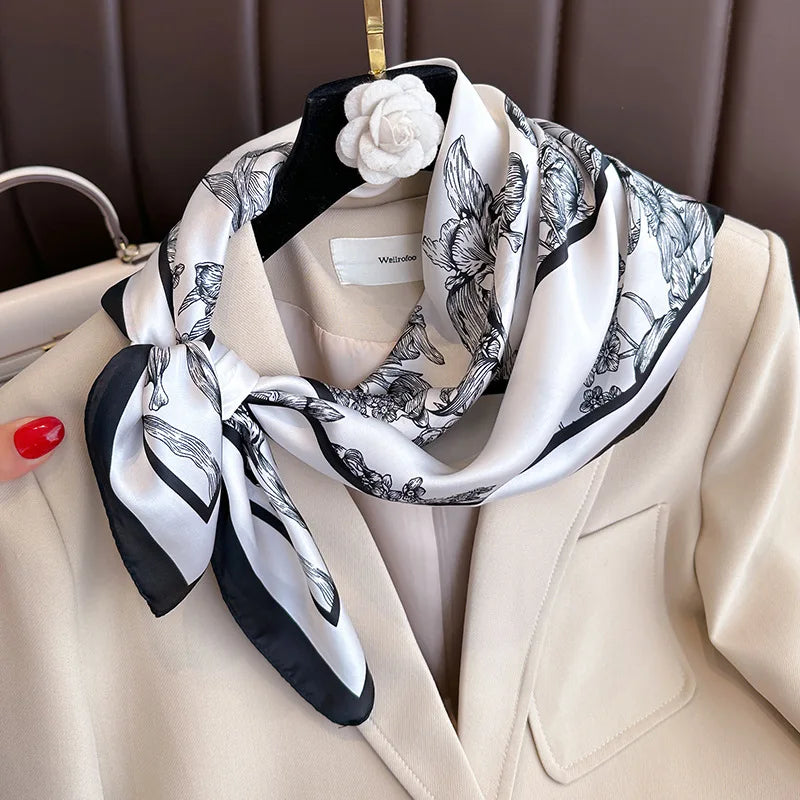 2025 New Fashion 70X70cmPrinted Women's Scarf Pashmina Silk Scarf Square Shawl Decorative Headband Neck Luxury Design Bandana - chinatopmarket
