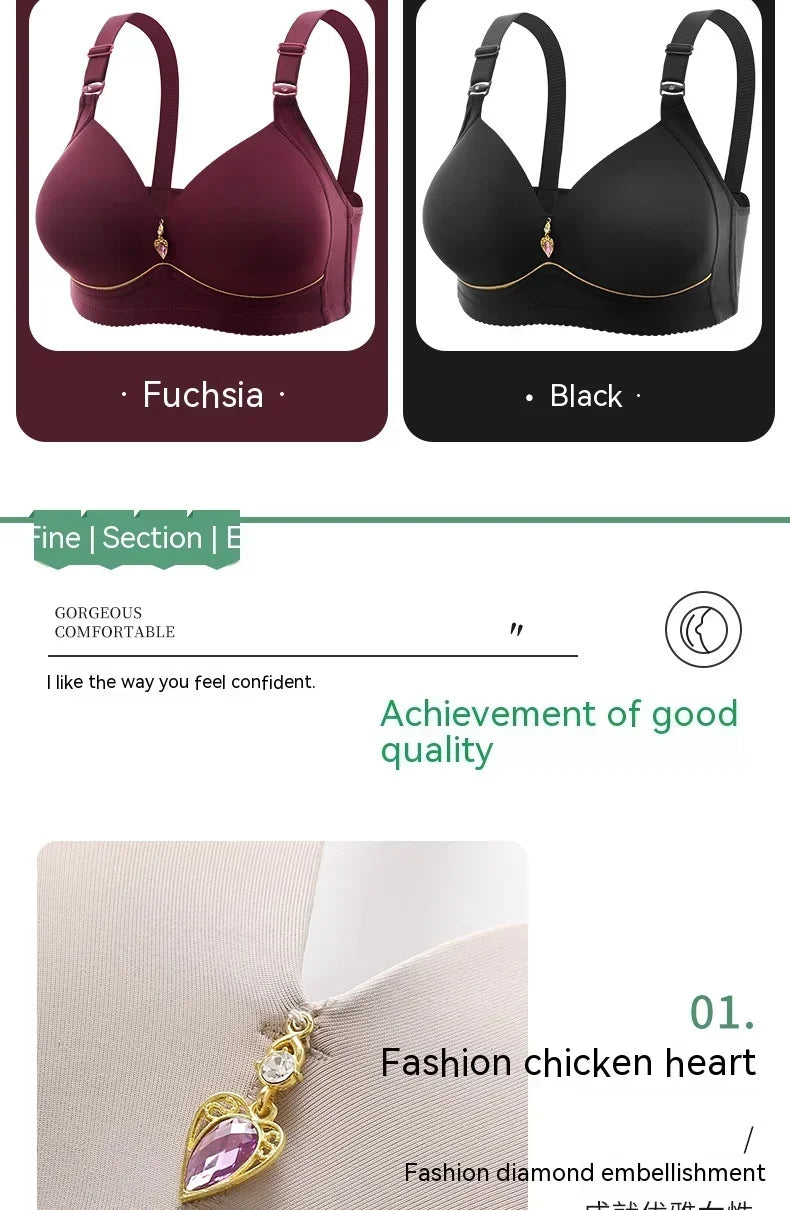 Mom Brassiere Without Steel Ring Breathable Gathered Ladies Underwear Non-magnetic Thin Cup Glossy Obese Female Ladies Bra - chinatopmarket