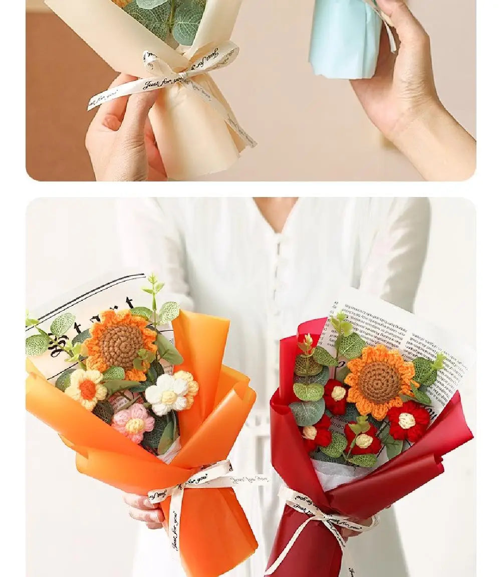 Artificial Flower Crochet Bouquet Handmade Anniversary Sunflower Daisy Bouquet Mothers Day Birthday Gift Eternal Flower - chinatopmarket
