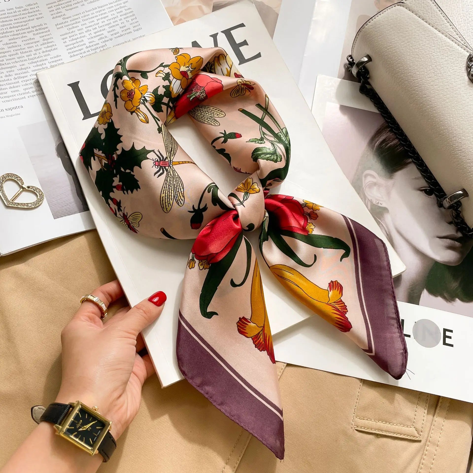 2025 New Fashion 70X70cmPrinted Women's Scarf Pashmina Silk Scarf Square Shawl Decorative Headband Neck Luxury Design Bandana - chinatopmarket