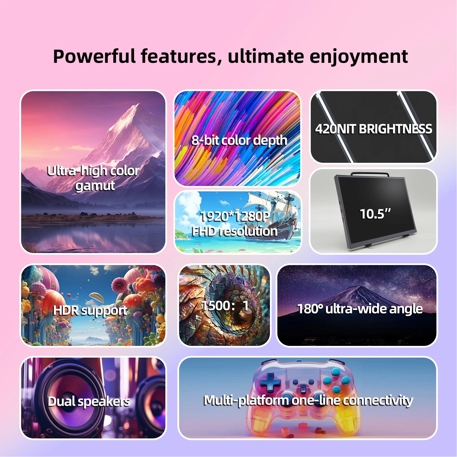 ZSUS 10.5-Inch Portable Monitor 1280P 100%sRGB 15:10 Low Blue Light For XBox PS4 / 5 Switch Cell Phone PC Loptop Extension - chinatopmarket