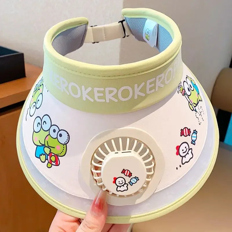 Hello Kitty Kuromi My melody Pochacco summer children's multifunctional sun protection hat with fan and sunshade large brim - chinatopmarket