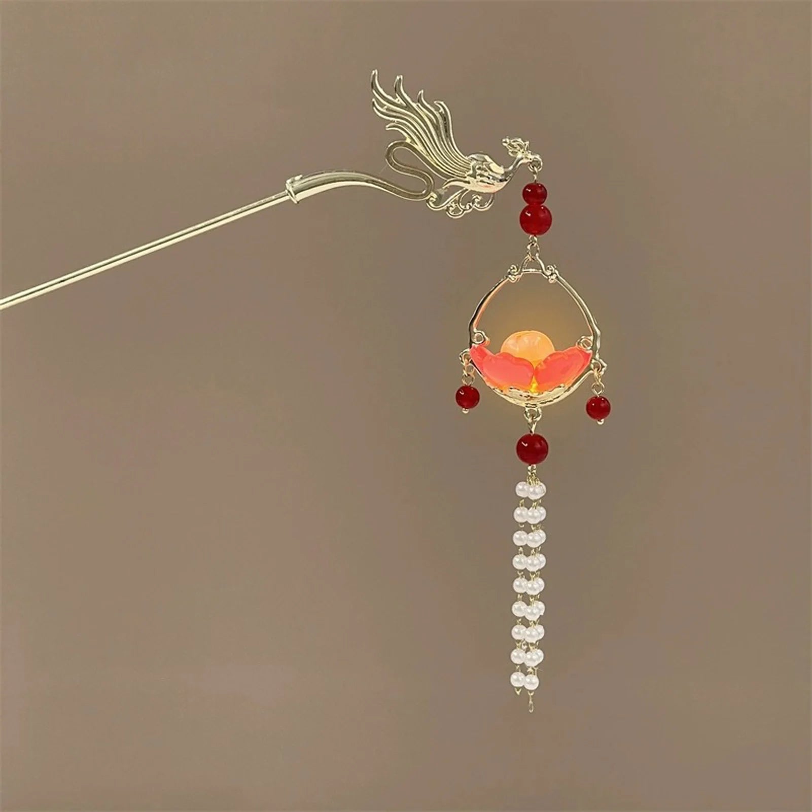 Luminous Flower Hairpin For Women Creative Lotus Emit Light Lantern Tassel Hair Stick Vintage Chinese Style Metal Hair Accessory - chinatopmarket