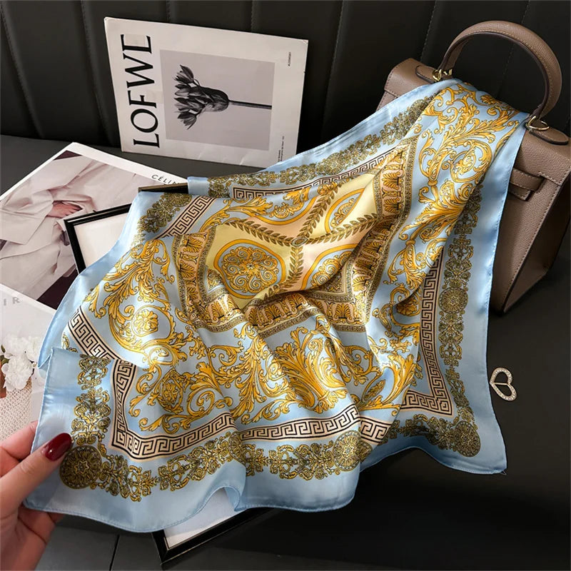 2025 New Fashion 70X70cmPrinted Women's Scarf Pashmina Silk Scarf Square Shawl Decorative Headband Neck Luxury Design Bandana - chinatopmarket