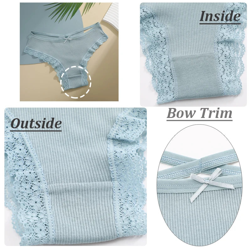 3PCS/Set Women Cotton Panties Sexy Low Rise Lace Brazilian Panties Hollow Out Soft Breathable Lingerie Female Bow Underwear S-XL - chinatopmarket