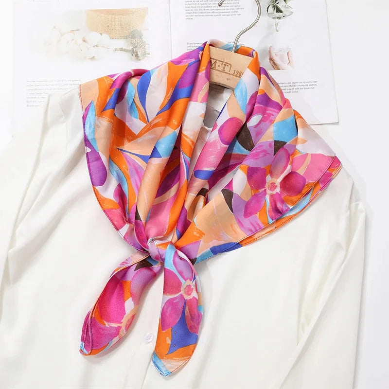 2025 New Fashion 70X70cmPrinted Women's Scarf Pashmina Silk Scarf Square Shawl Decorative Headband Neck Luxury Design Bandana - chinatopmarket