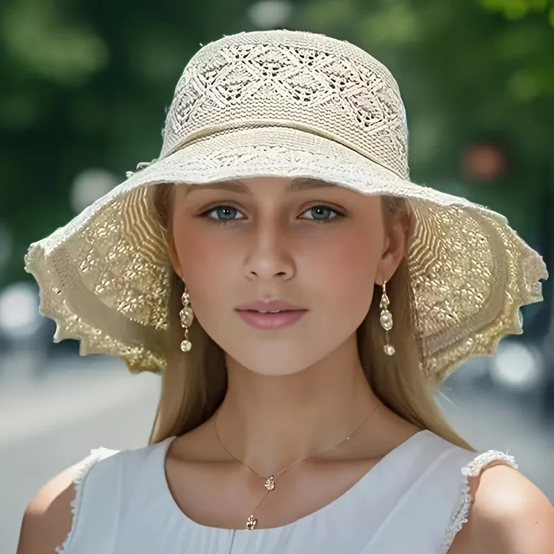 1pc Stylish Wide Brim Sun Hat for Women,Lightweight Foldable Beach Hat Perfect for Summer Trip,Portable Outdoor Visor for Tralve - chinatopmarket