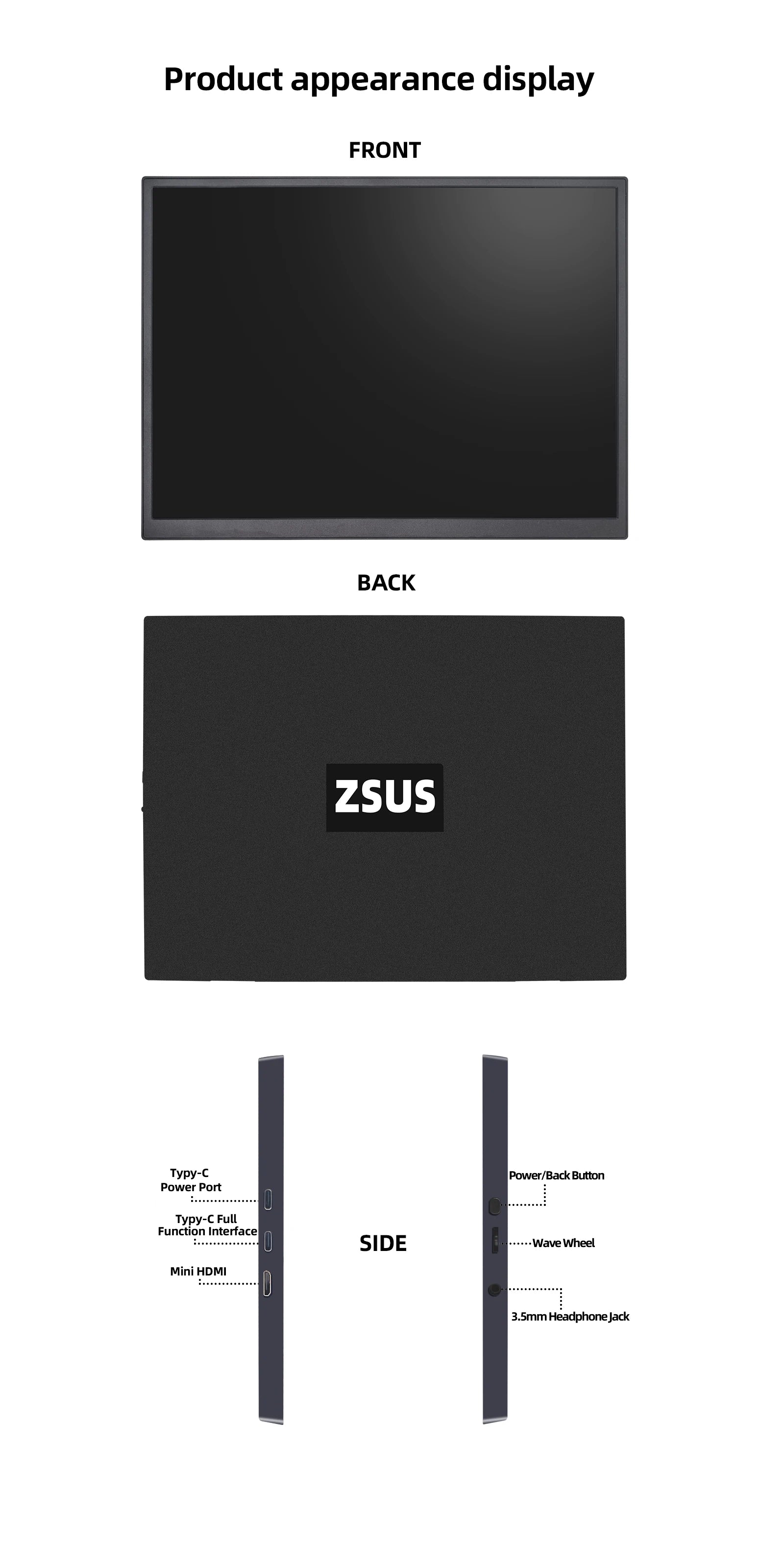 ZSUS 10.5-Inch Portable Monitor 1280P 100%sRGB 15:10 Low Blue Light For XBox PS4 / 5 Switch Cell Phone PC Loptop Extension - chinatopmarket