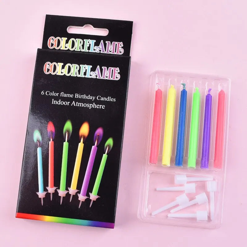 Colored Birthday Party Supplies 6/12pcs Wedding Colorful Multicolor Candles Safe Flames Dessert Cake Candles Decoration - chinatopmarket