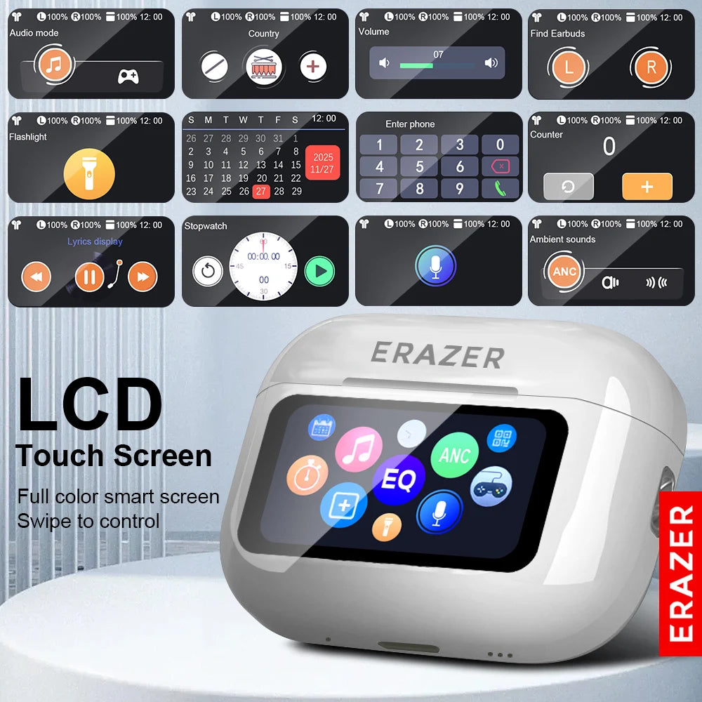 Choice ERAZER Airs Pro Wireless Bluetooth Earphones Touch Screen Headphones HiFi Earbuds ANC Noise Reduction Headsets HD Call