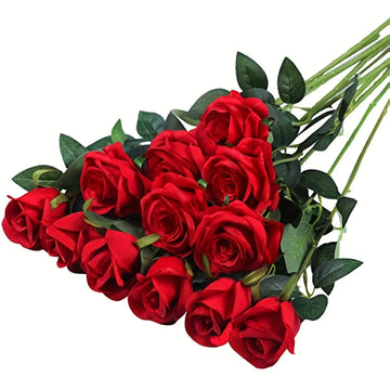 12-piece artificial silk rose bouquet featuring soft, realistic faux blooms and green leaves, ideal for elegant wedding centerpieces, bridal bouquets, and home decor. -chinatopmarket