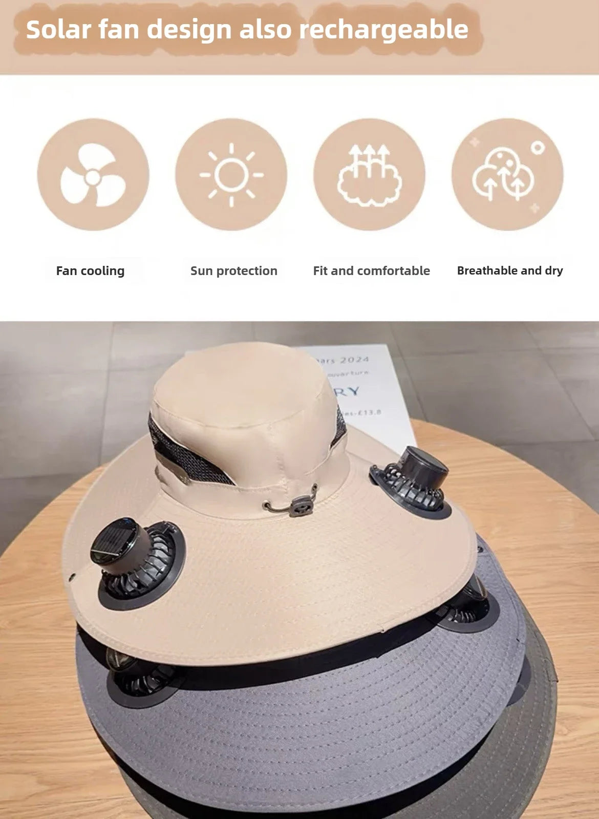 Mens Quick Dry Bucket Hat Large Size Sun Hat with Solar Powered Fan USB Rechargeable for Outdoor Hiking Camping Fishing Activity - chinatopmarket